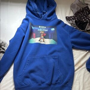 Blue 'Born Fighter' Graphic Hoodie